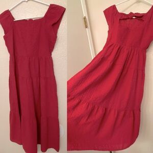 Old Navy oversized Kid Girl boho Tiered Seersucker red All-Day Maxi Dress 10-12
